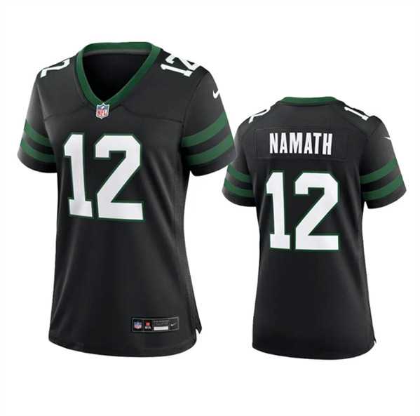 Womens New York Jets #12 Joe Namath Black 2024 Stitched Jersey Dzhi->women nfl jersey->Women Jersey